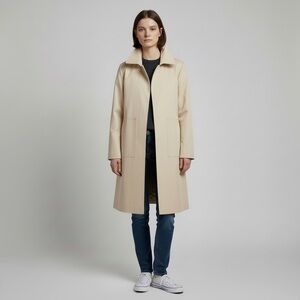 Vintage Adams Row Tan convertible Trench Coat Faux Fur lining Old Money Classic